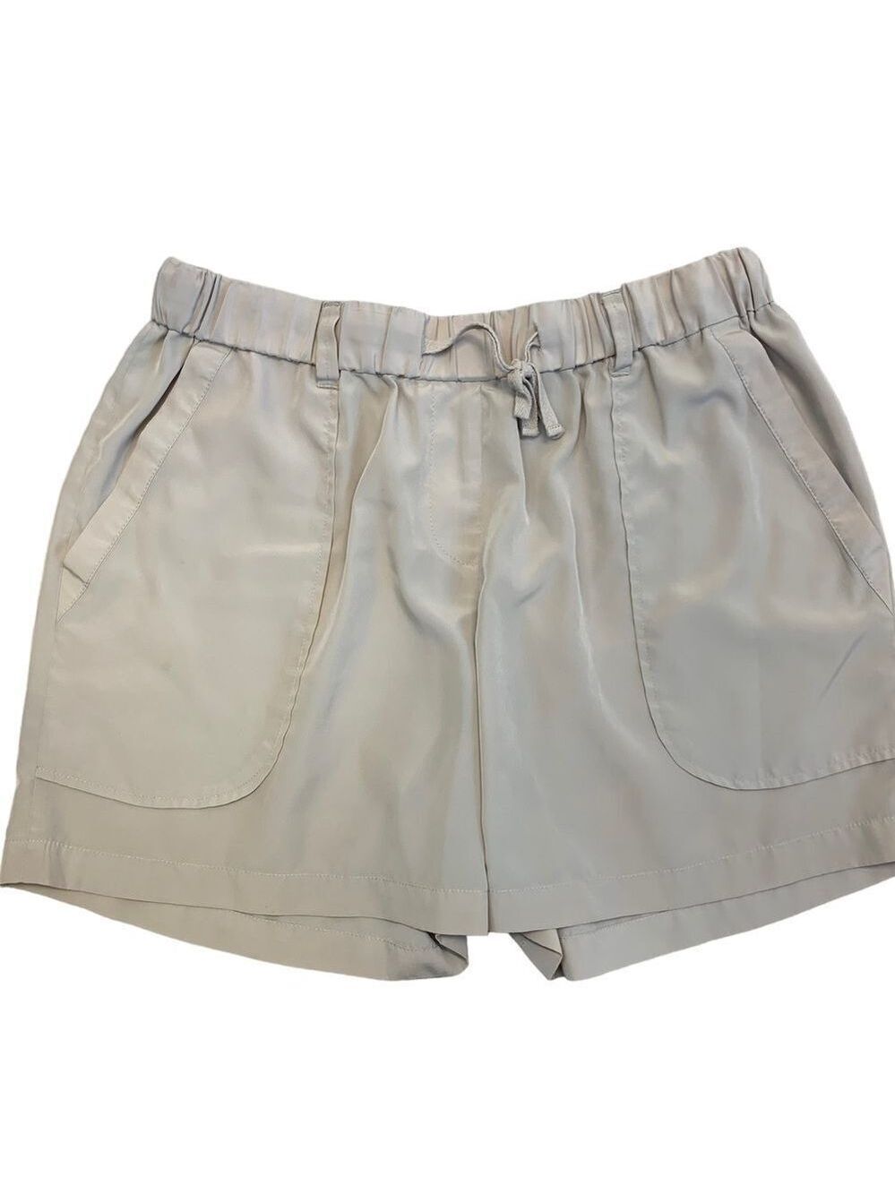Bcbg Paris beige tan brown dress shorts Sz 10 pockets drawstring belt loops